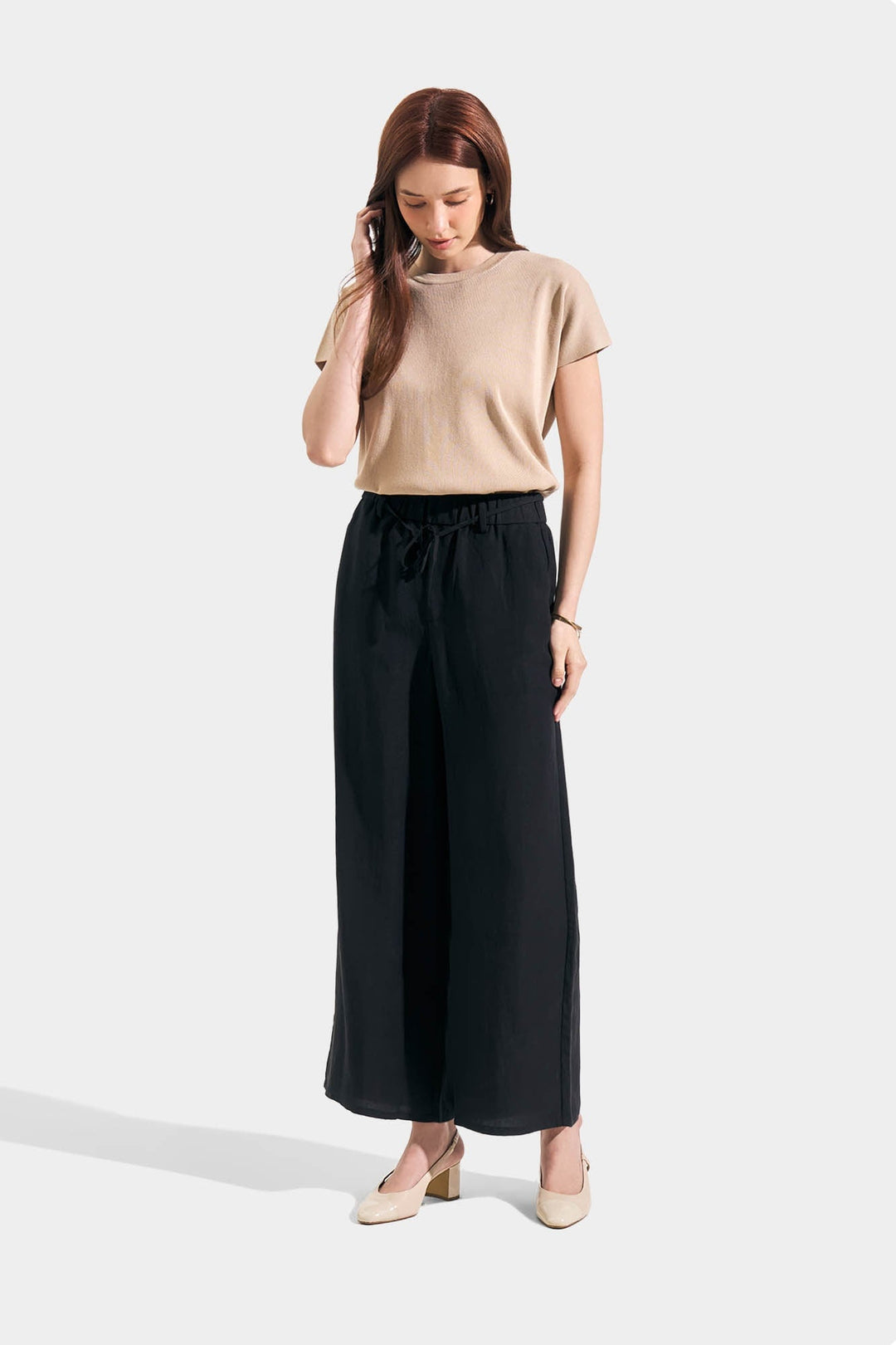 Wide Leg Trousers with Tie Detail