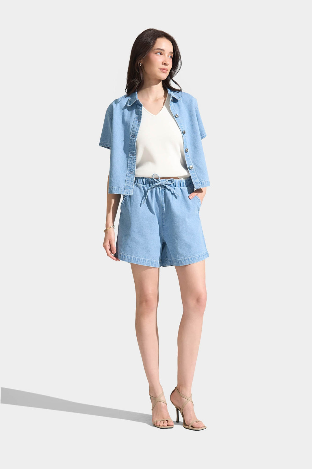 Denim Pull Up Shorts