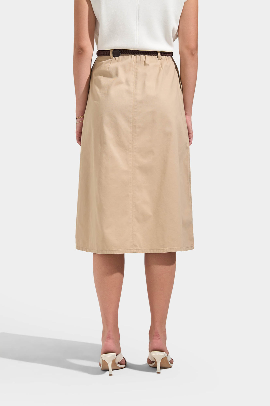 A-Line Midi Skirt with Braided Belt