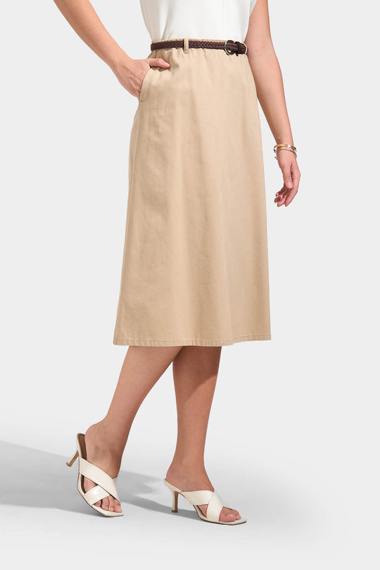 A-Line Midi Skirt with Braided Belt