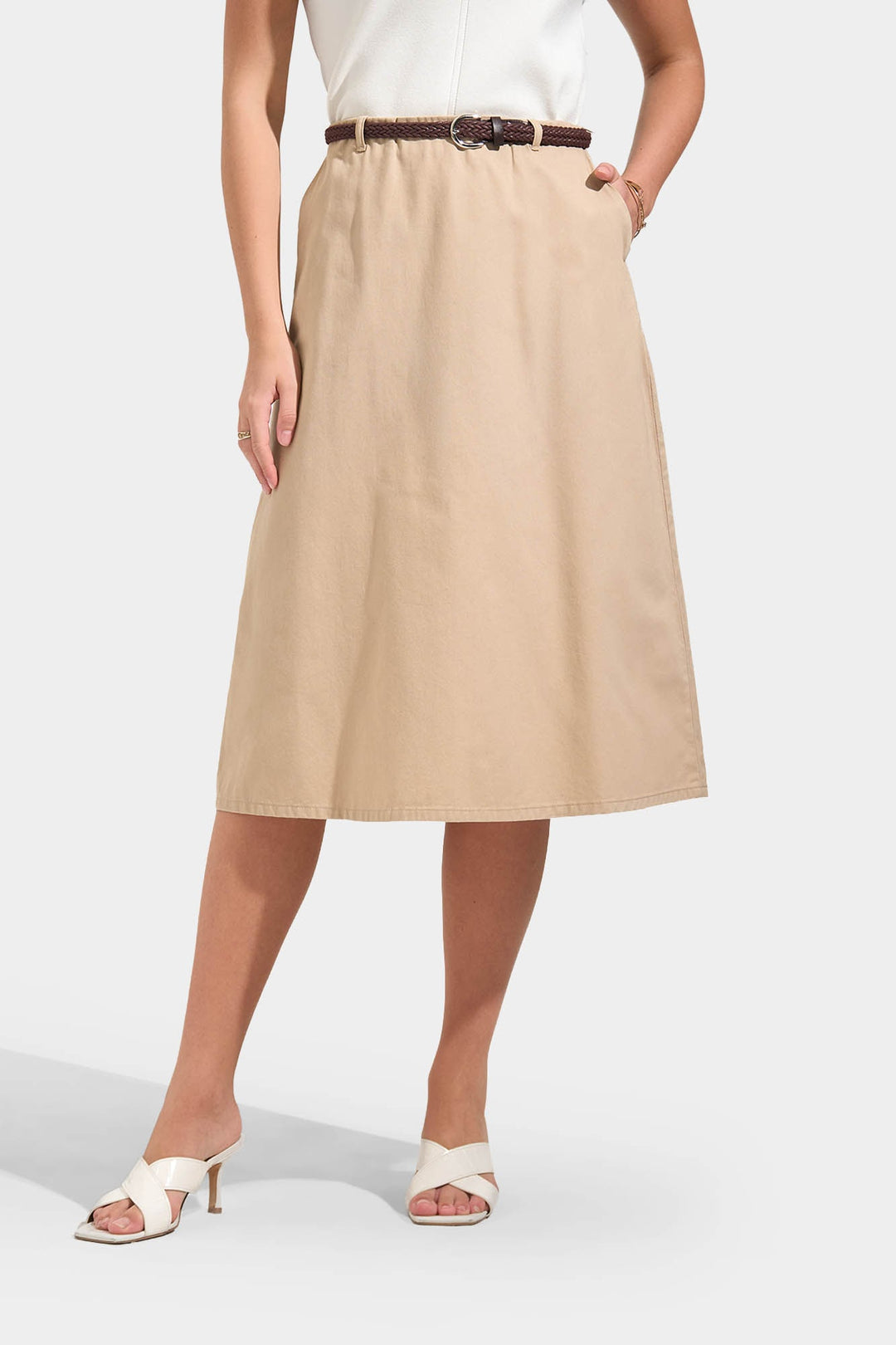 A-Line Midi Skirt with Braided Belt