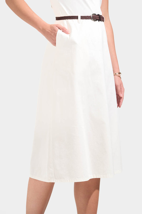 A-Line Midi Skirt with Braided Belt