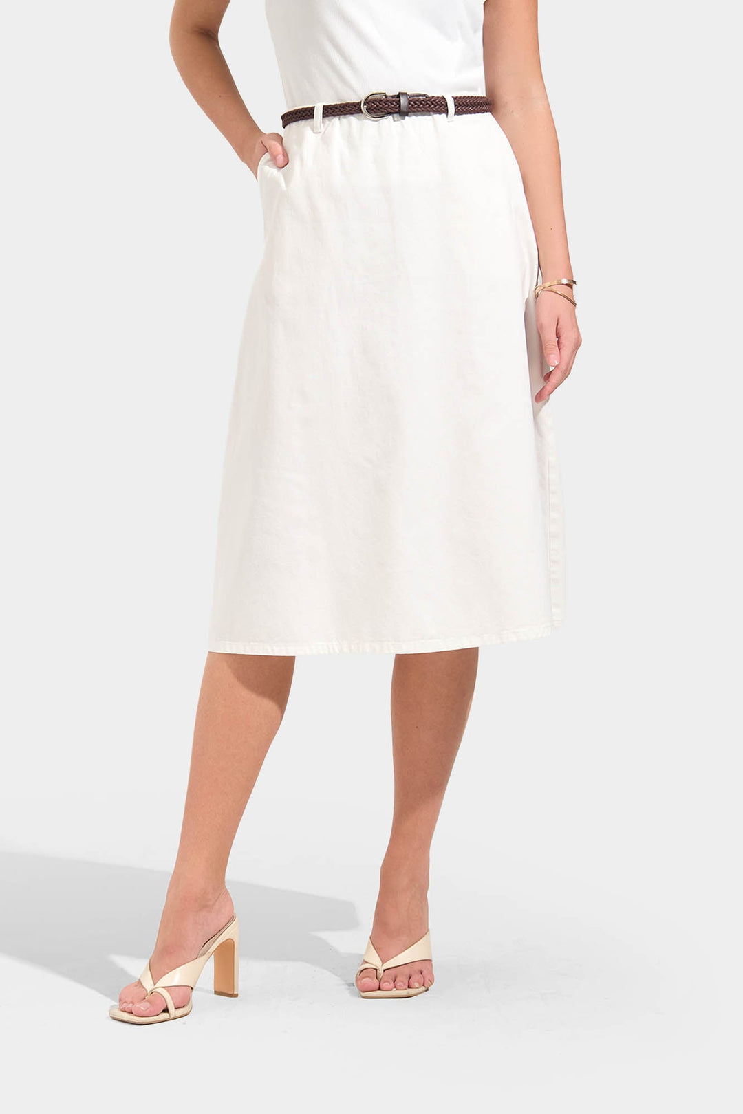 A-Line Midi Skirt with Braided Belt