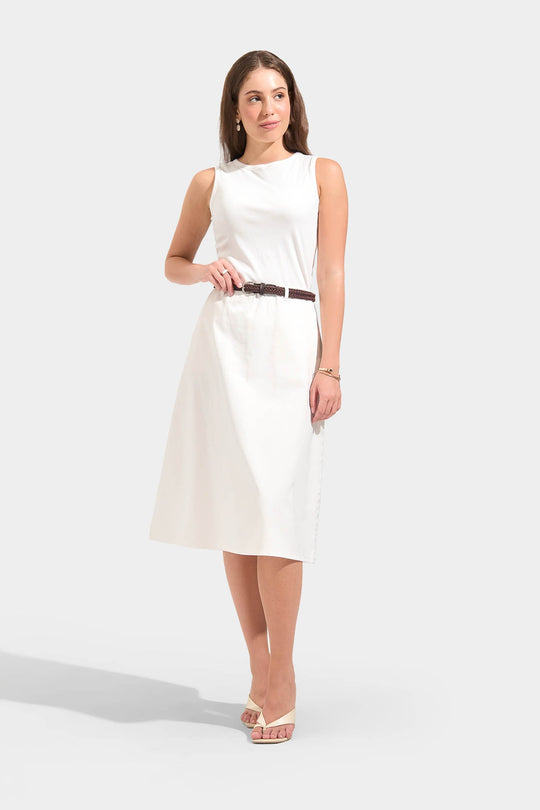 A-Line Midi Skirt with Braided Belt