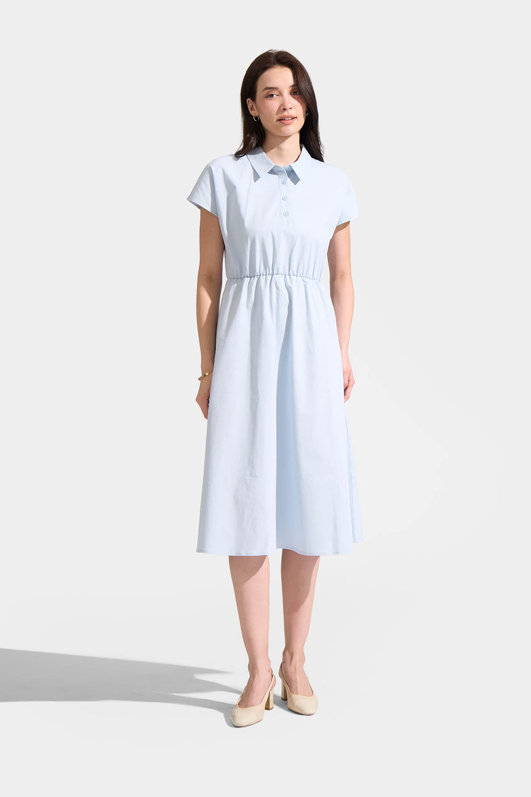 Extended Sleeve Button Down Midi Dress