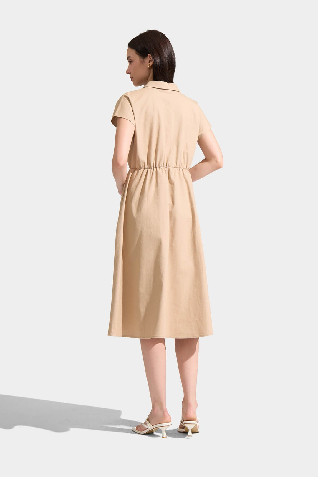 Extended Sleeve Button Down Midi Dress