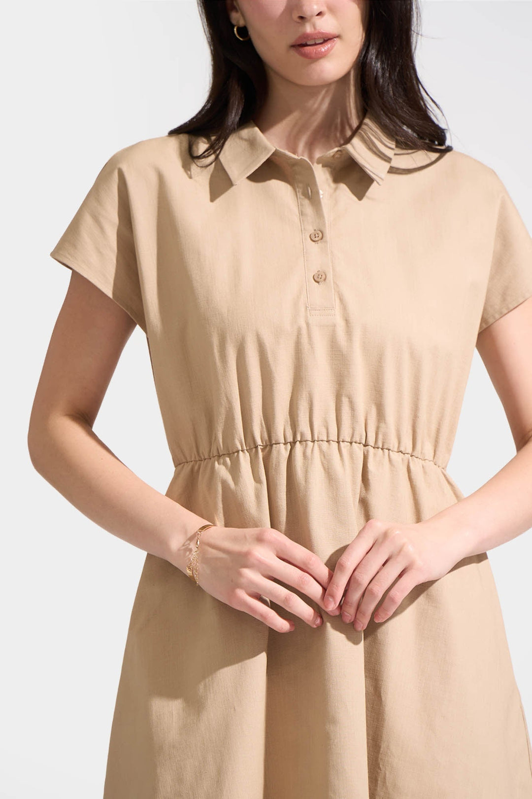 Extended Sleeve Button Down Midi Dress