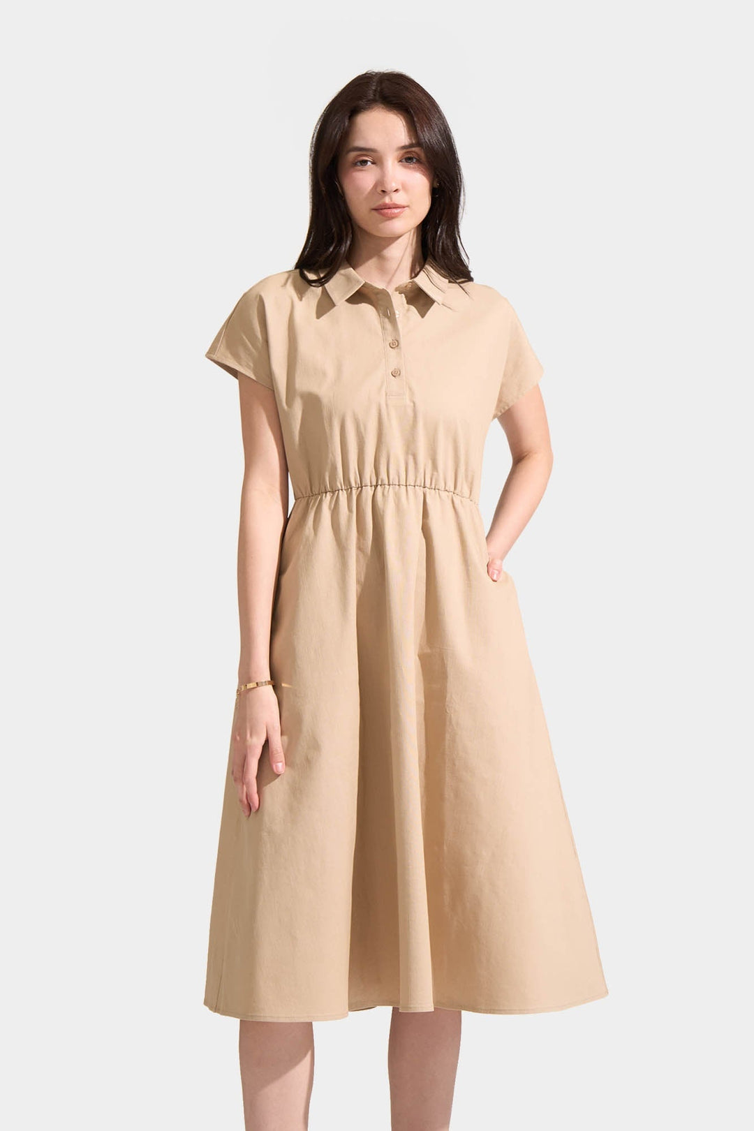 Extended Sleeve Button Down Midi Dress