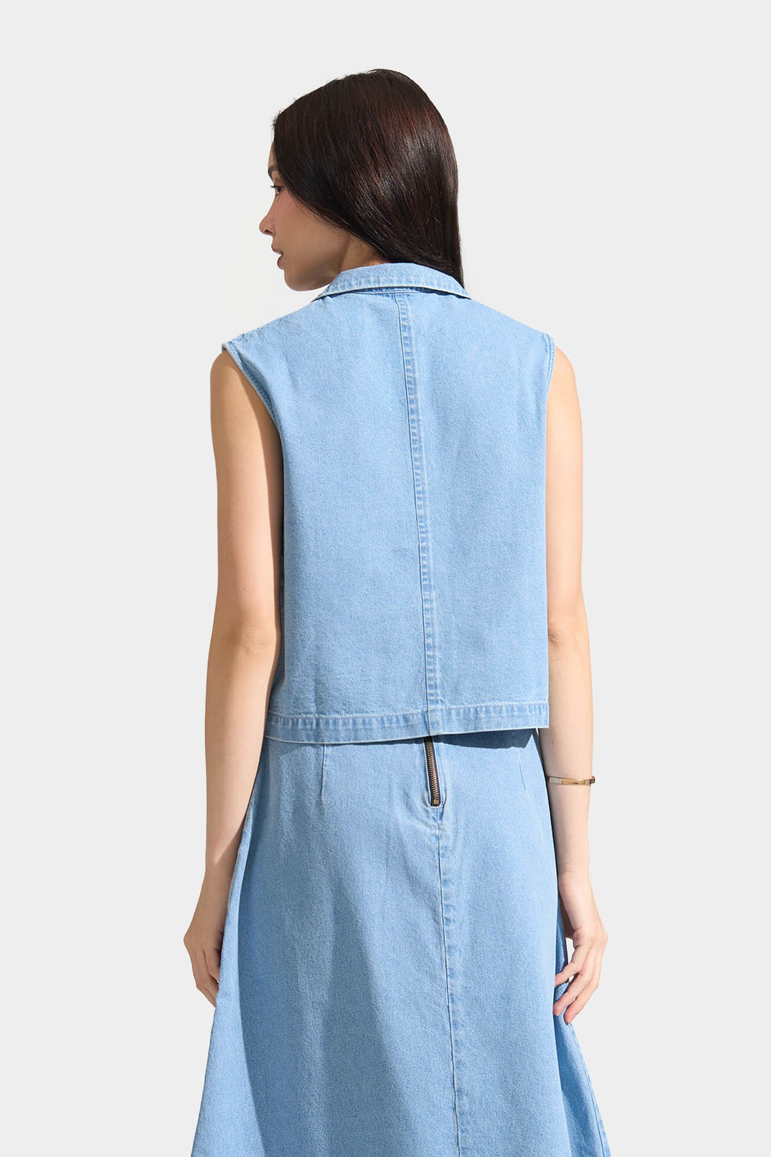 Denim Sleeveless Button Down Shirt