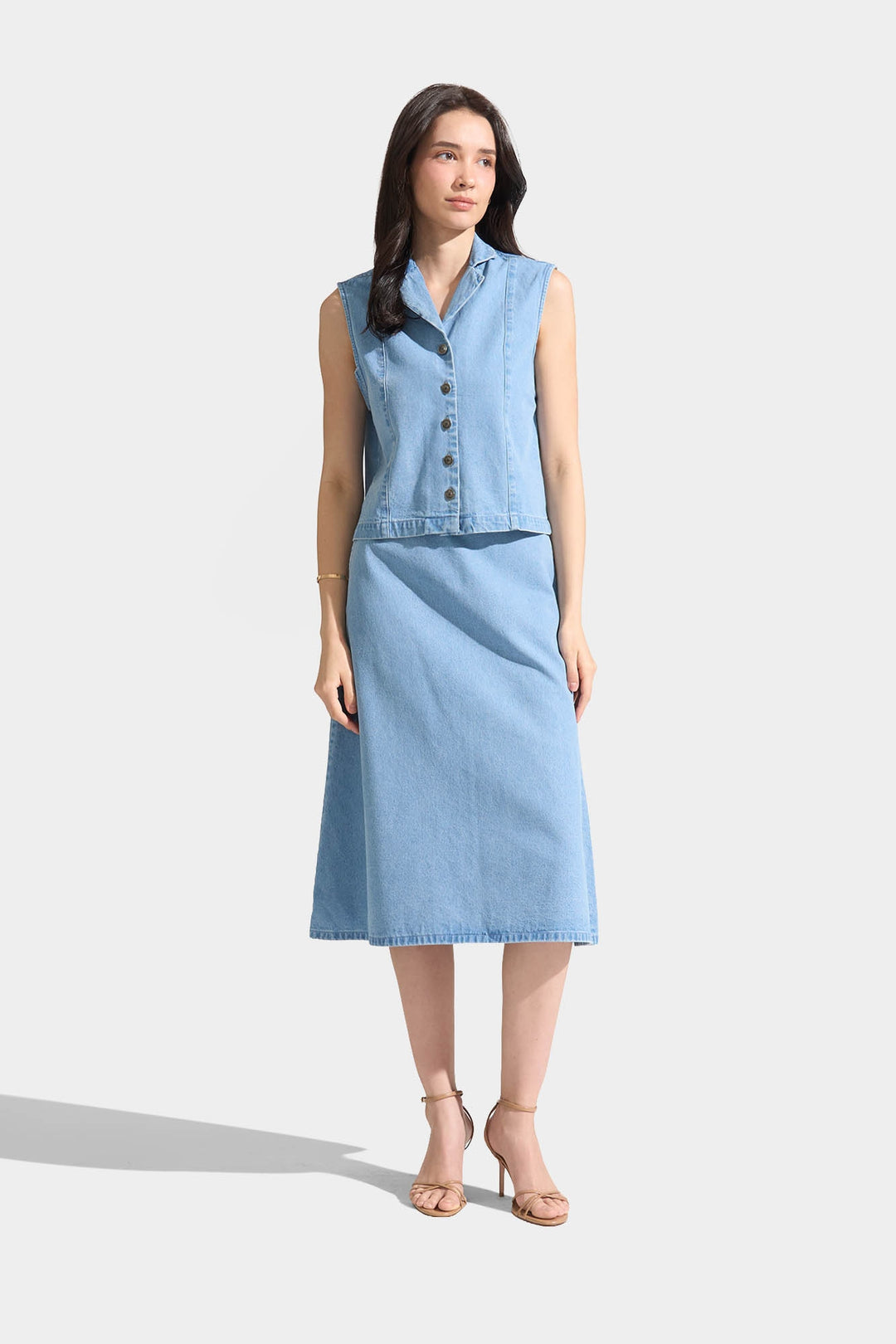 Denim Sleeveless Button Down Shirt