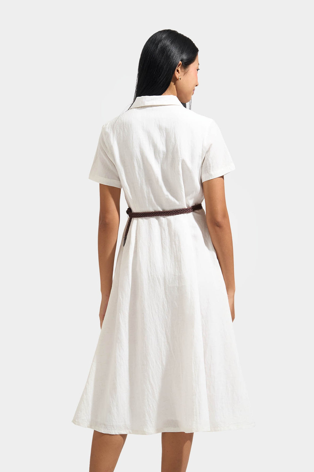 Shirt Midi Dress with Braided Belt