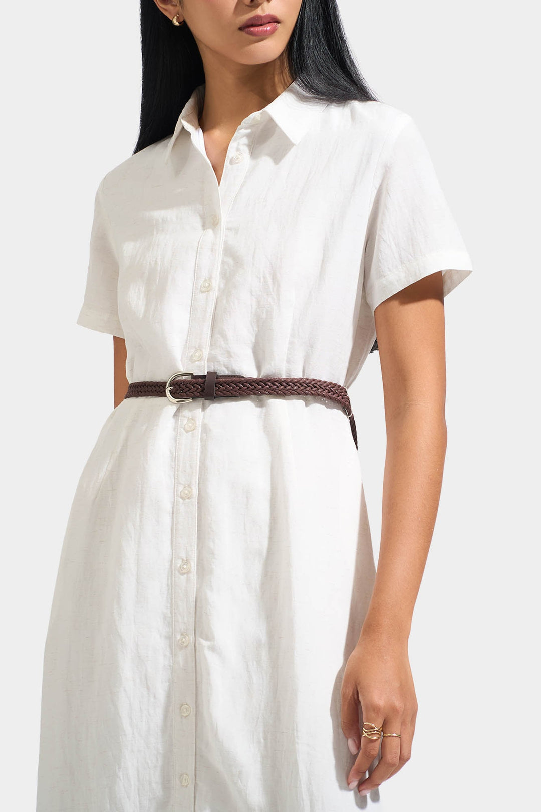 Shirt Midi Dress with Braided Belt