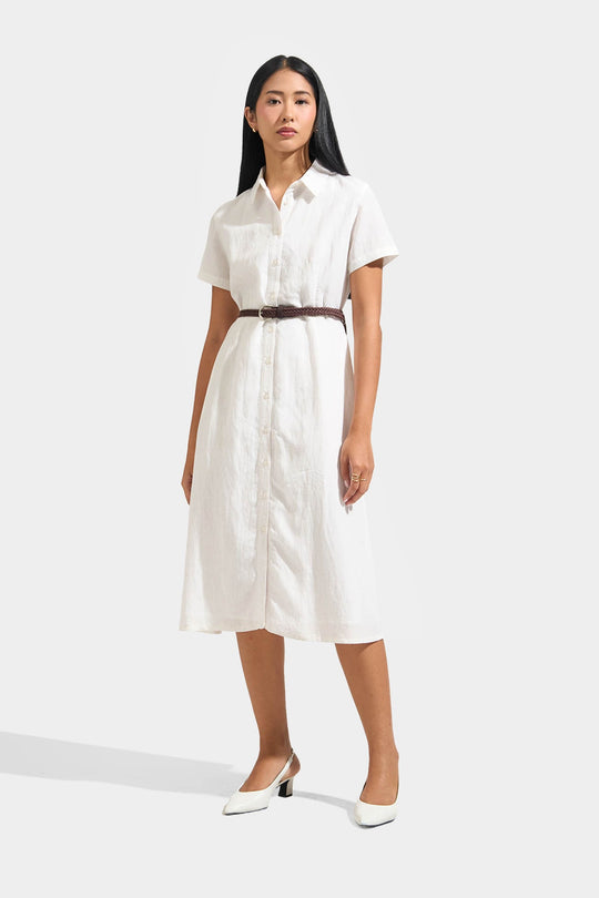 Shirt Midi Dress with Braided Belt