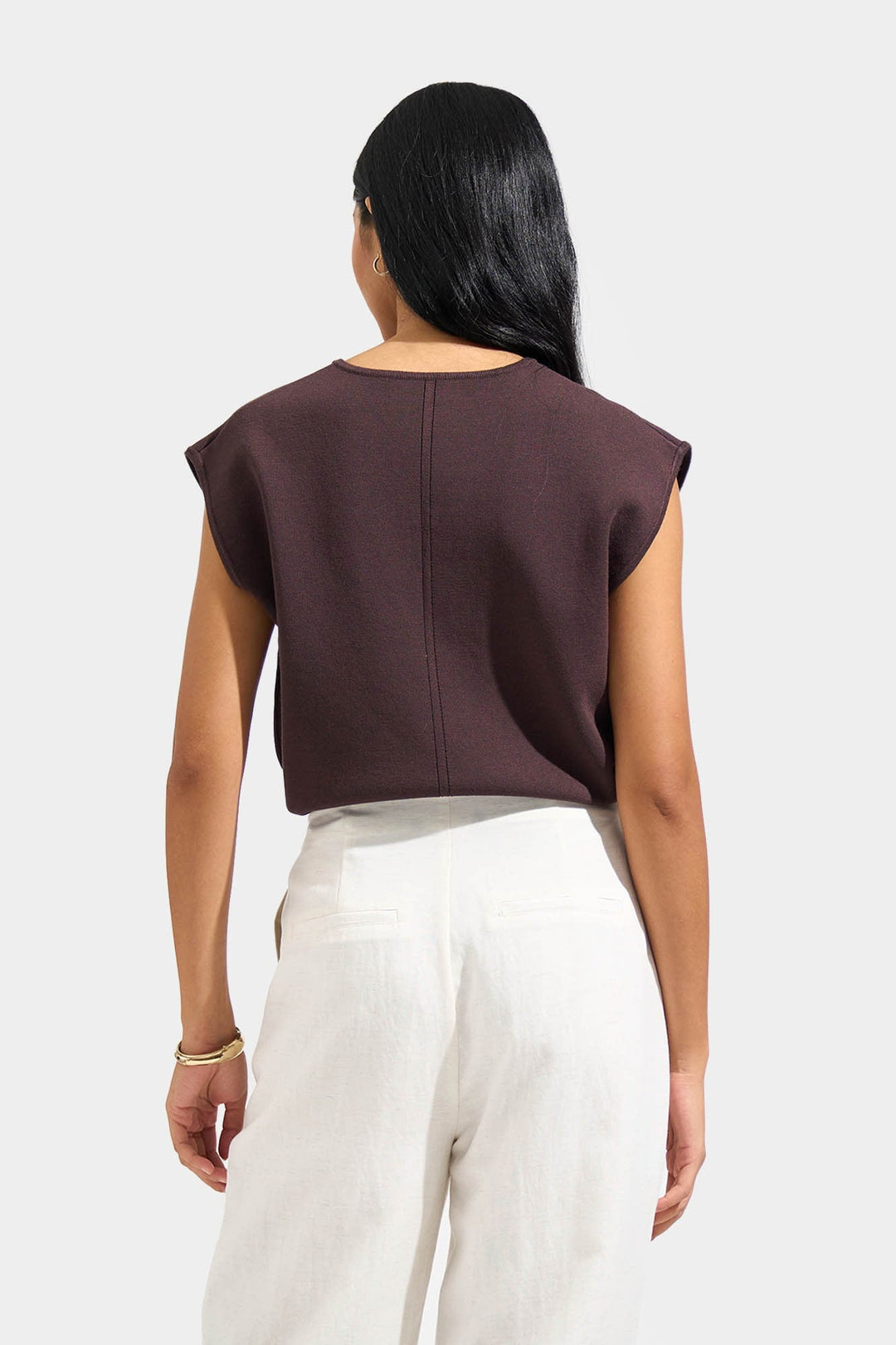 Split Neck Flat Knit Top