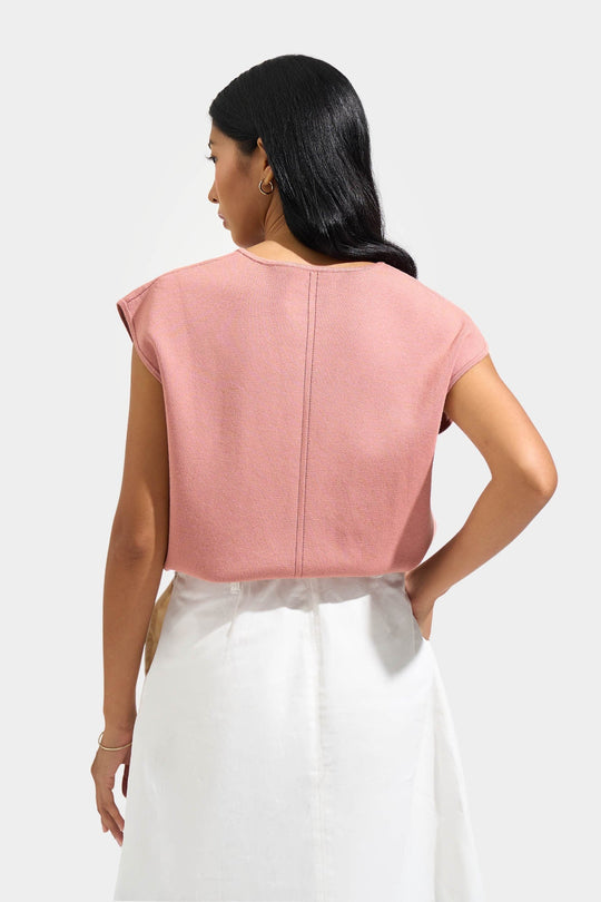 Split Neck Flat Knit Top