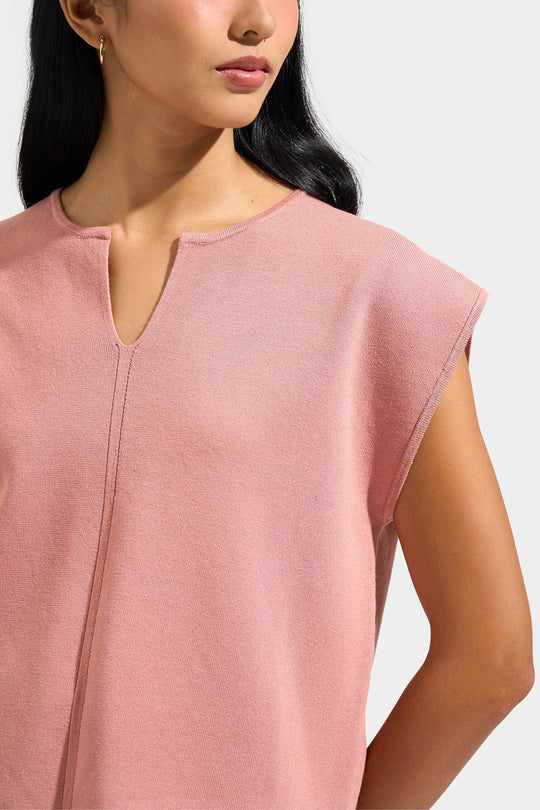 Split Neck Flat Knit Top
