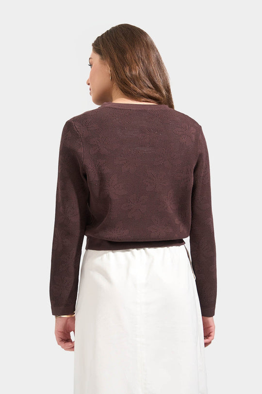 Floral Jacquard Flat Knit Cardigan