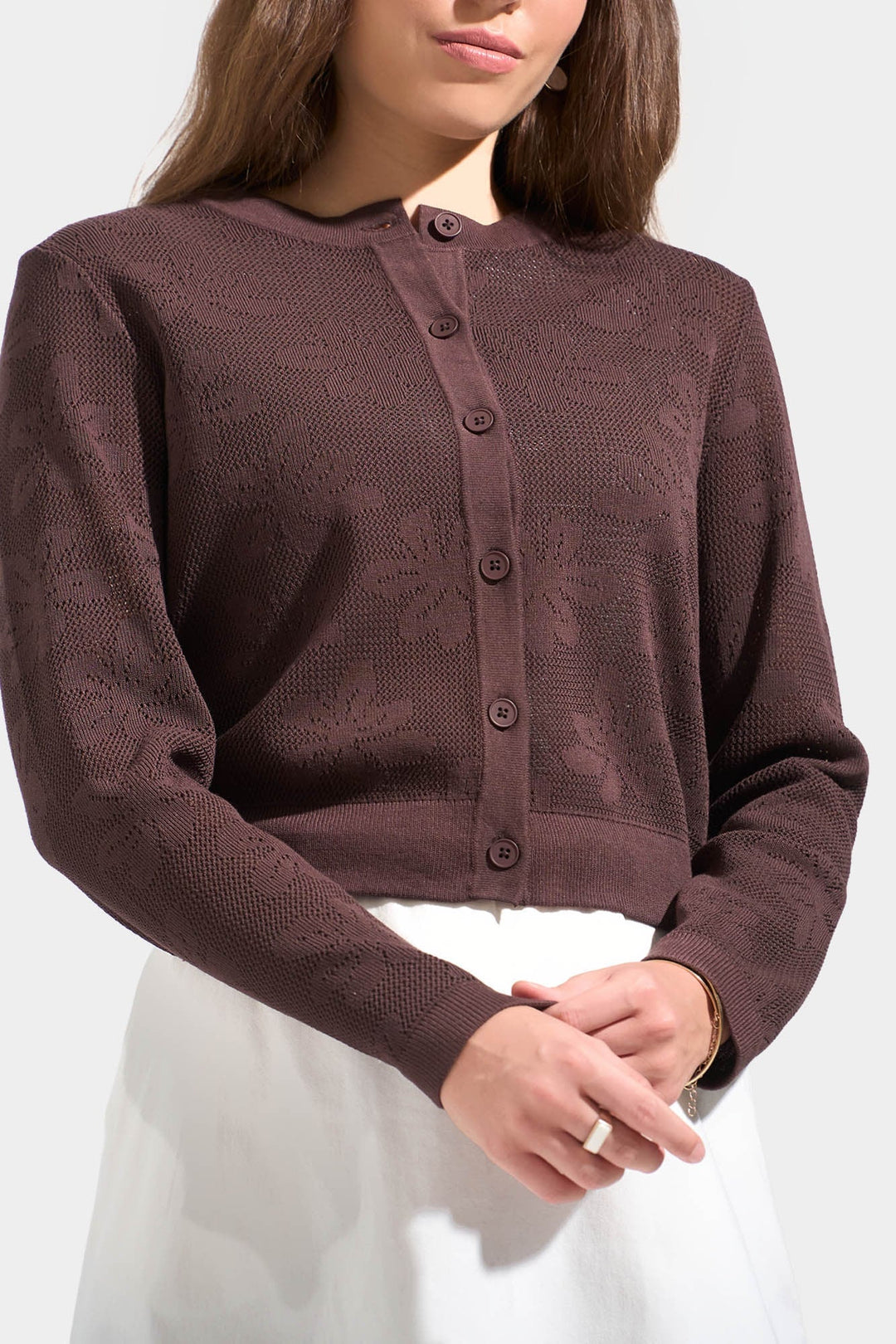 Floral Jacquard Flat Knit Cardigan