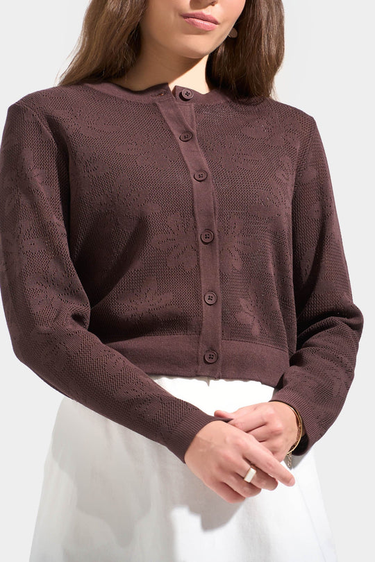 Floral Jacquard Flat Knit Cardigan