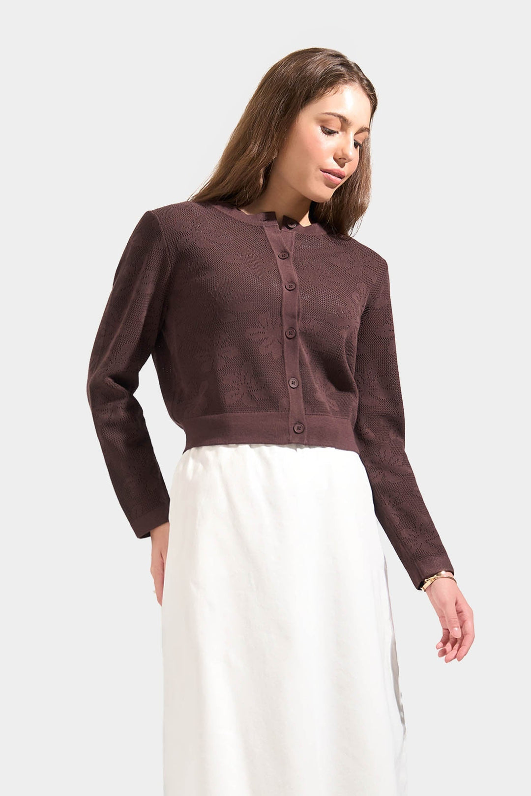 Floral Jacquard Flat Knit Cardigan