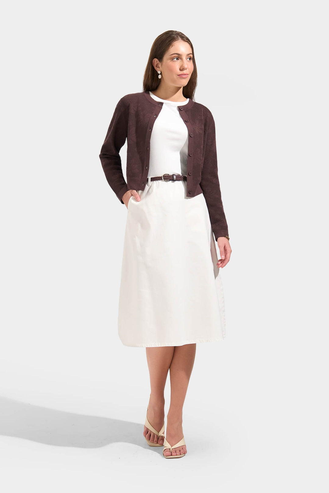 Floral Jacquard Flat Knit Cardigan