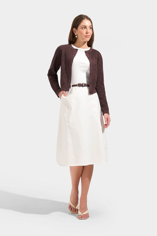 Floral Jacquard Flat Knit Cardigan