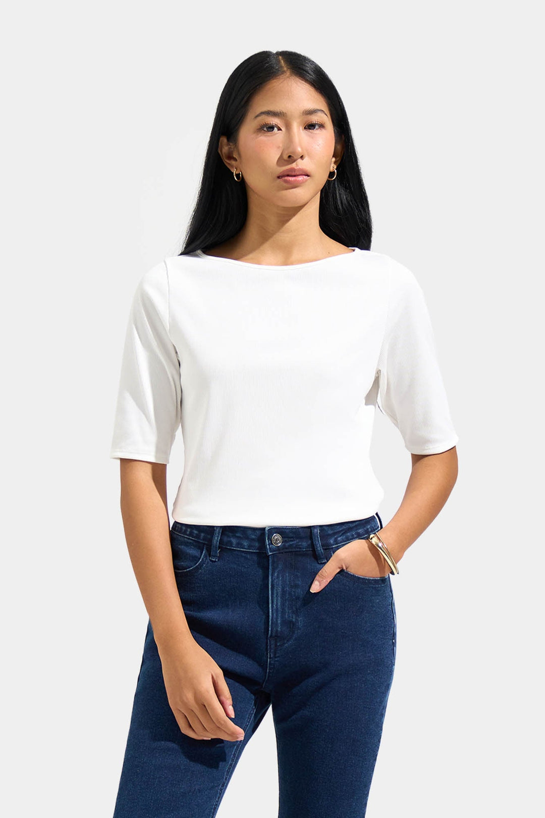 Ribbed Quarter Sleeve Tee