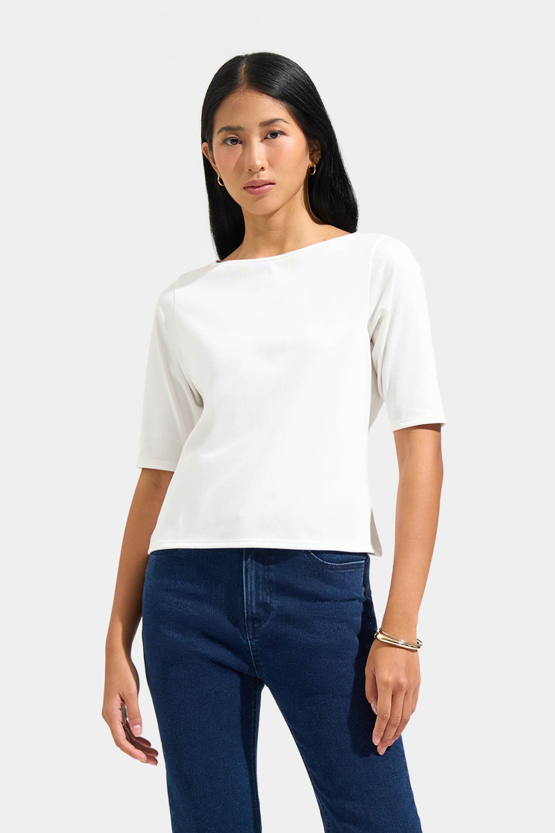 Ribbed Quarter Sleeve Tee