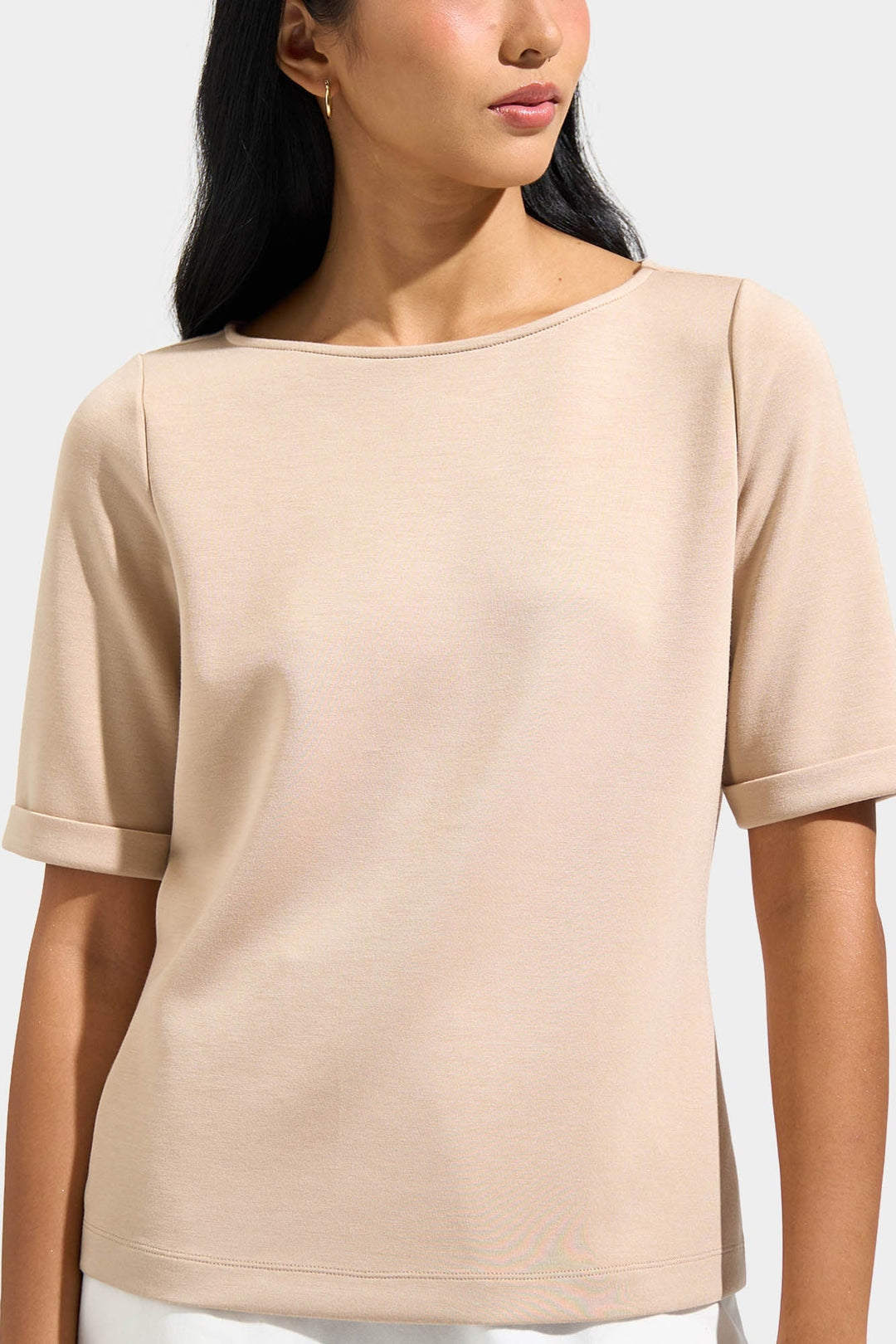 Boat Neck Tee with Fold-Up Sleeves