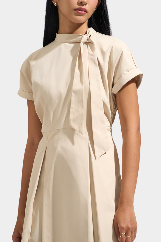 Mock Neck Dress with Tie