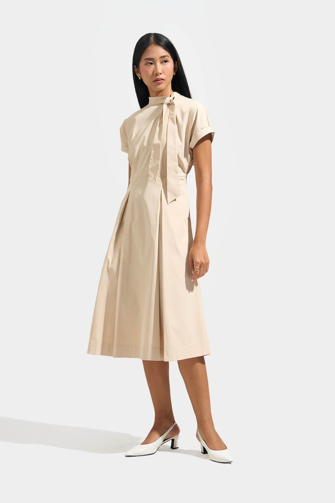 Mock Neck Dress with Tie
