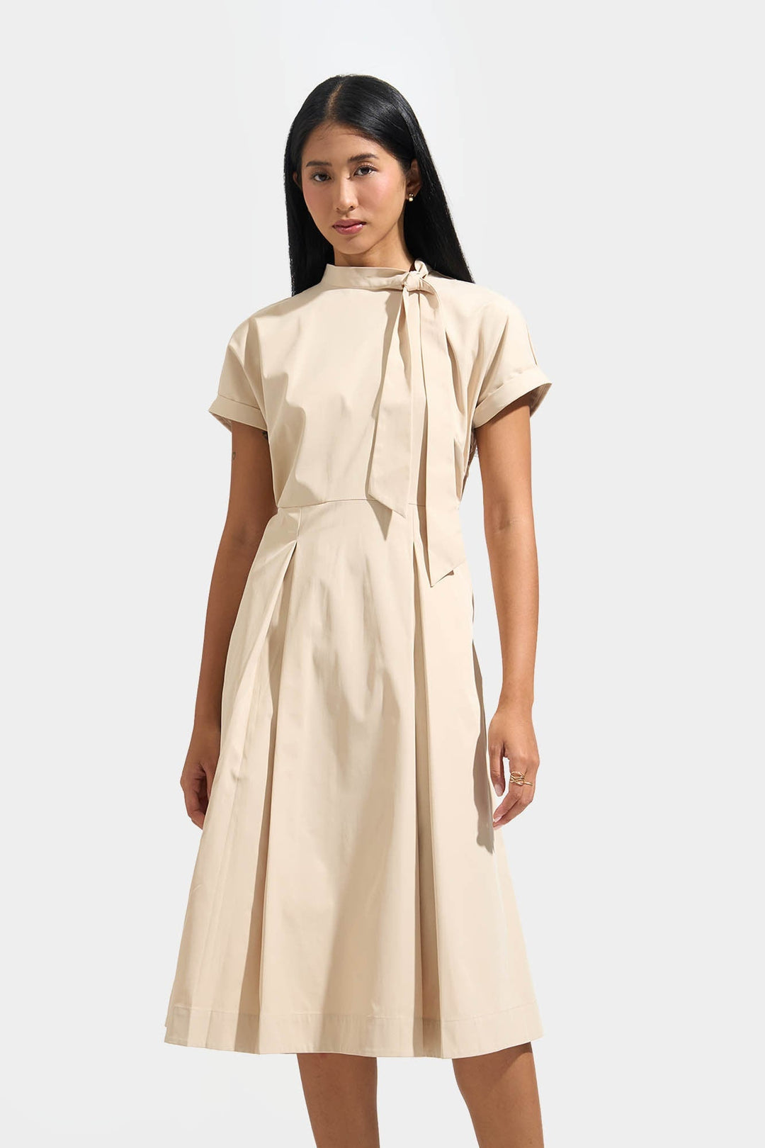 Mock Neck Dress with Tie