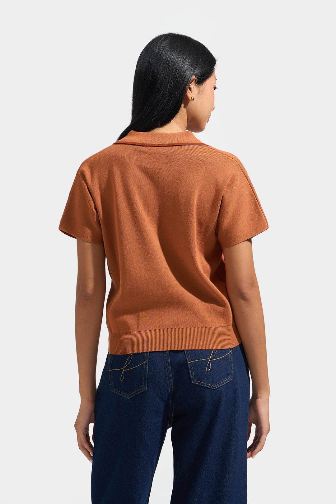 Flat Knit Polo Shirt with Tie