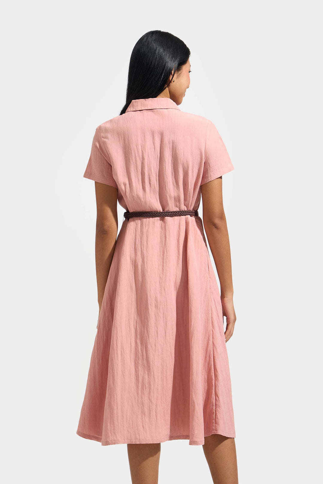Shirt Midi Dress with Braided Belt