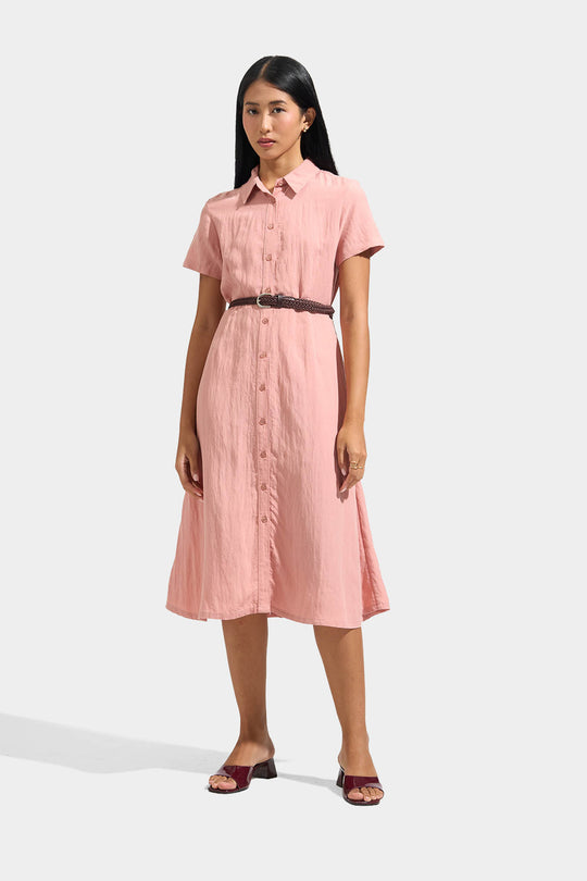 Shirt Midi Dress with Braided Belt