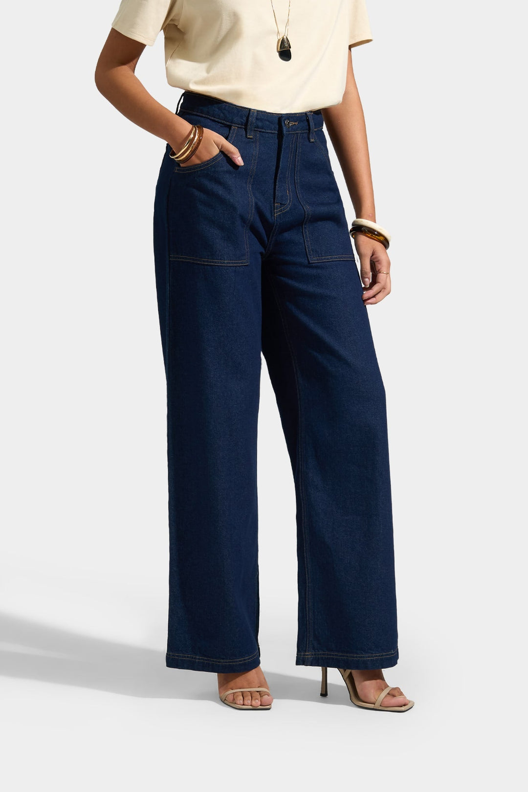 Straight Leg Jeans with Patch Pocket Detail