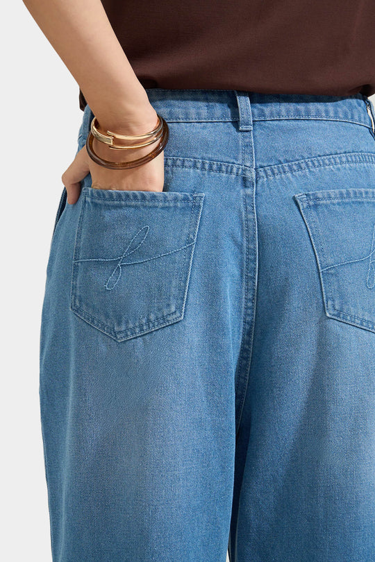 Denim Culottes with Folded Hem Detail
