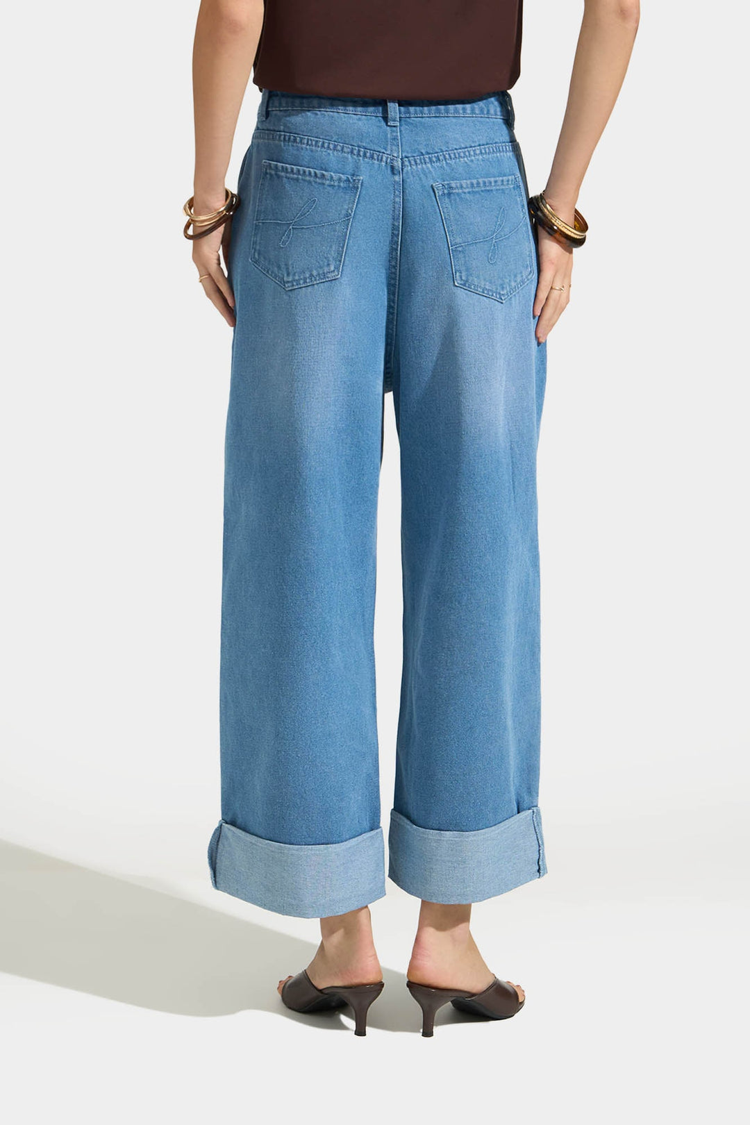 Denim Culottes with Folded Hem Detail