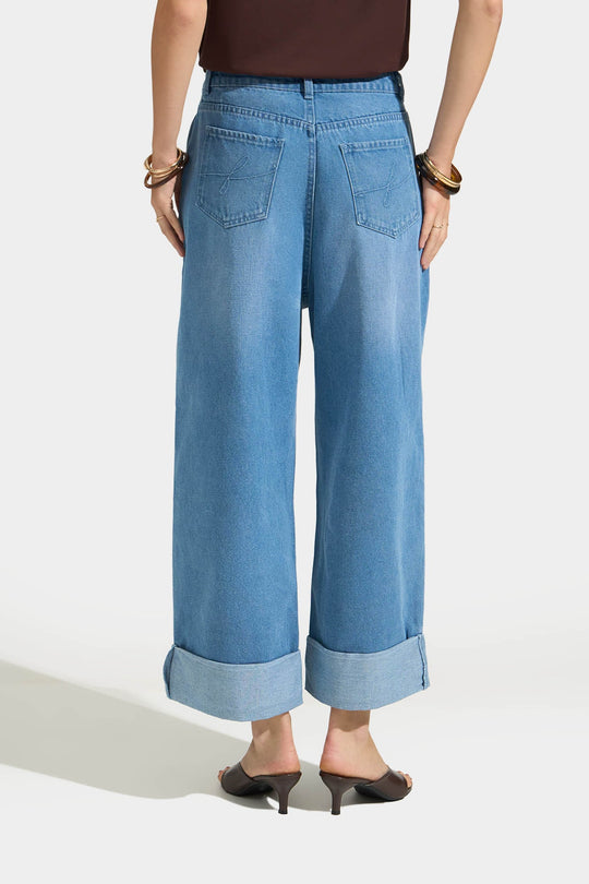 Denim Culottes with Folded Hem Detail