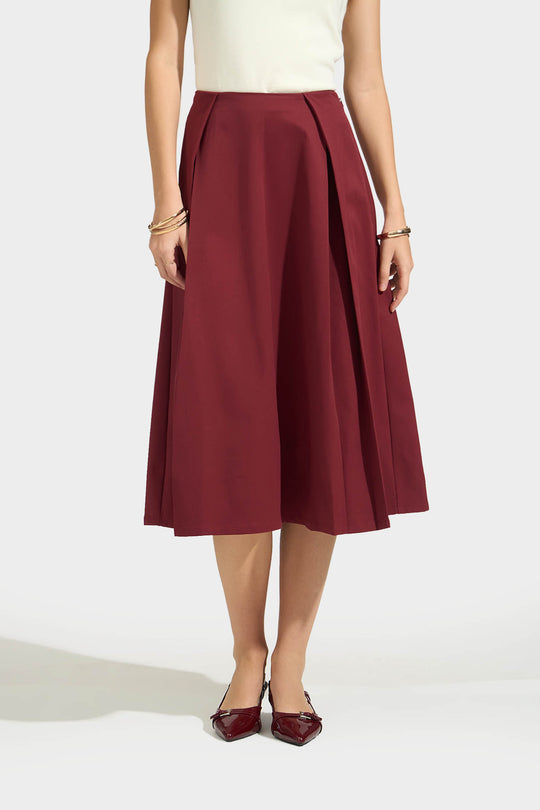 A-Line Midi Skirt with Overlap Pleat