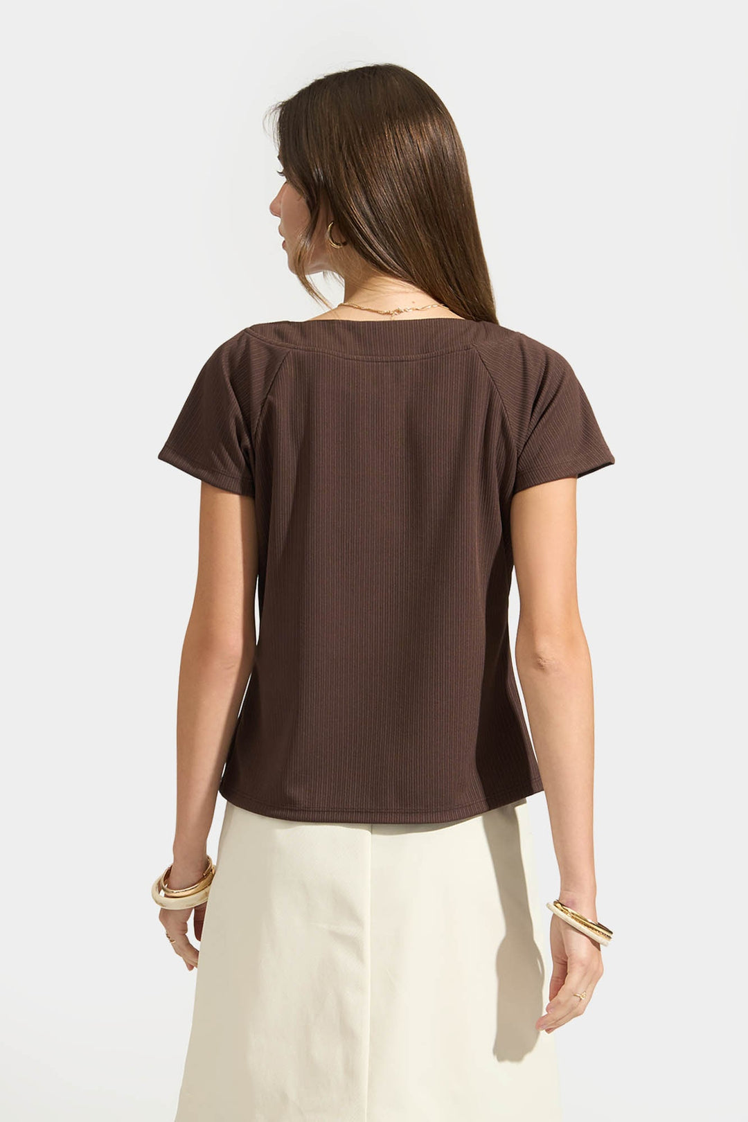 Ribbed Raglan Cap Sleeve T-Shirt