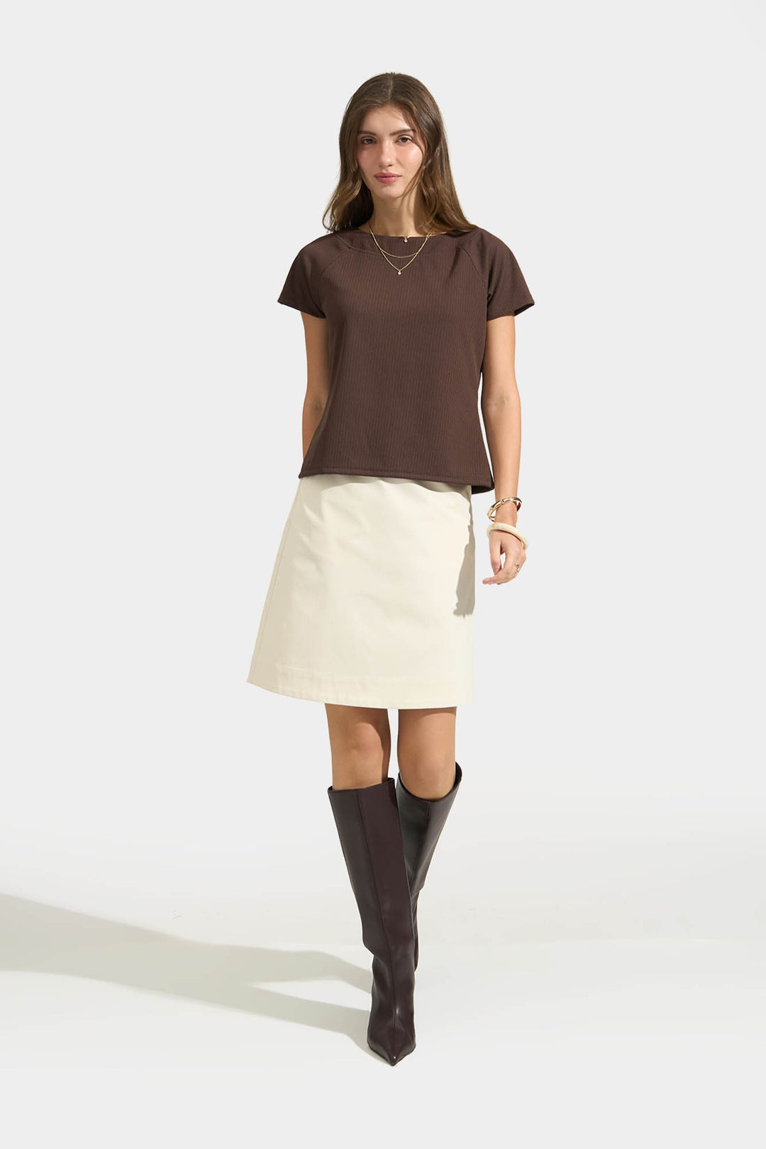 Ribbed Raglan Cap Sleeve T-Shirt