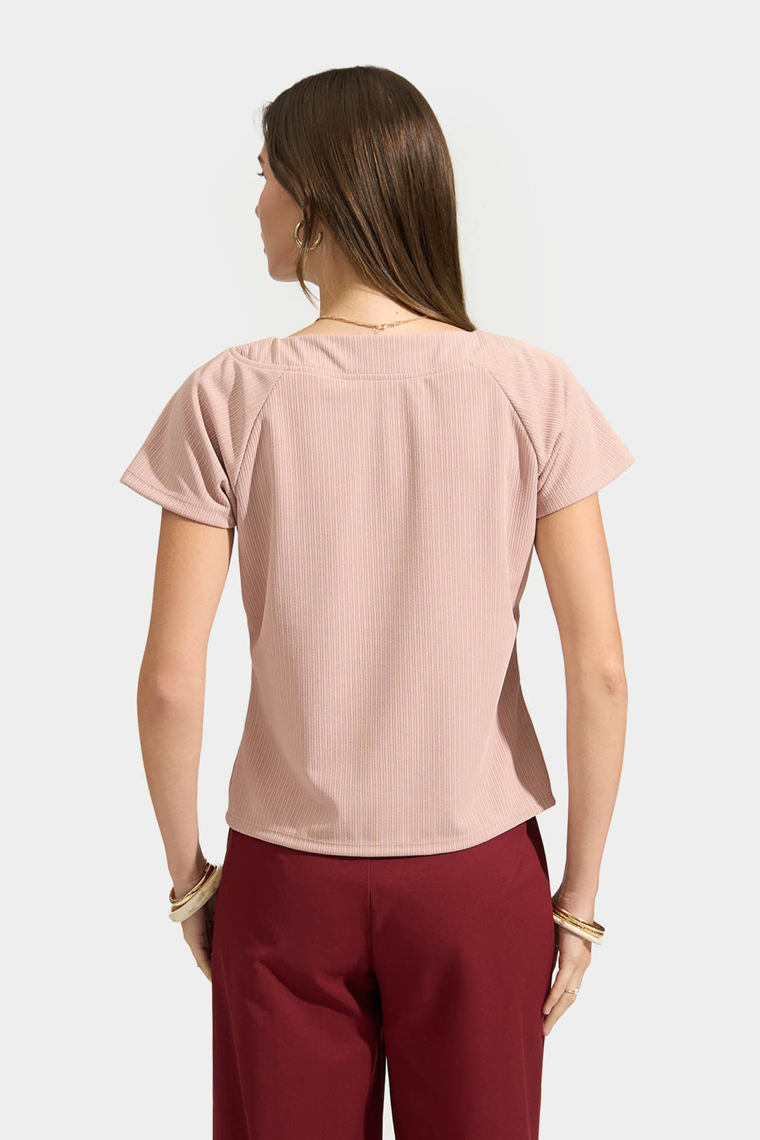 Ribbed Raglan Cap Sleeve T-Shirt