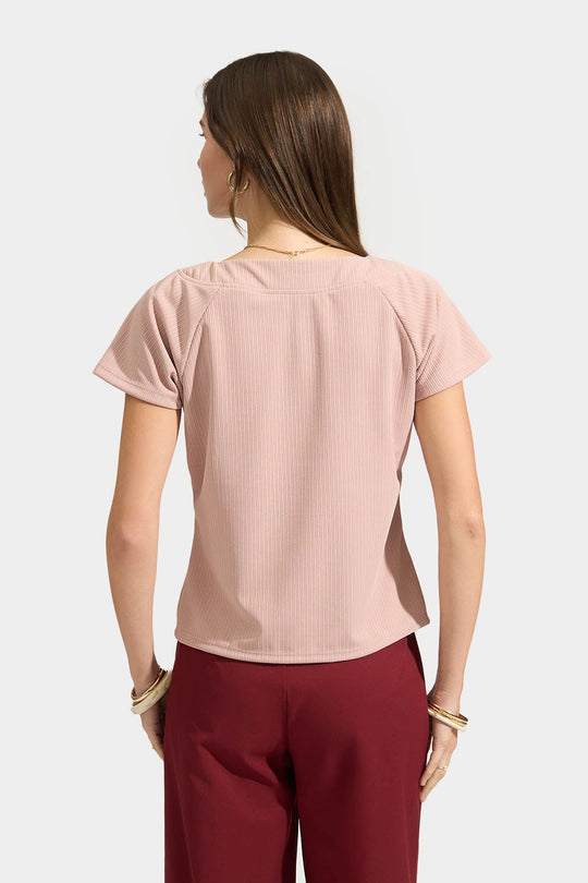 Ribbed Raglan Cap Sleeve T-Shirt