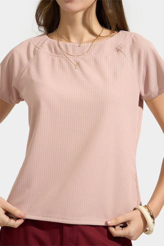 Ribbed Raglan Cap Sleeve T-Shirt