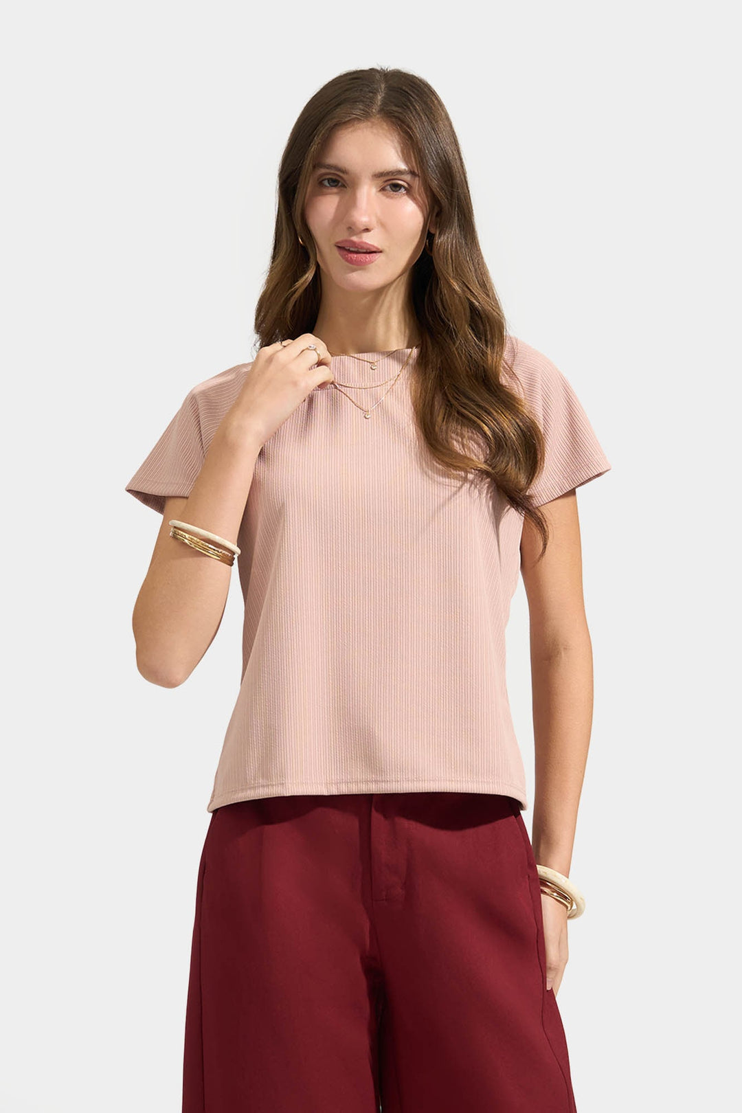 Ribbed Raglan Cap Sleeve T-Shirt