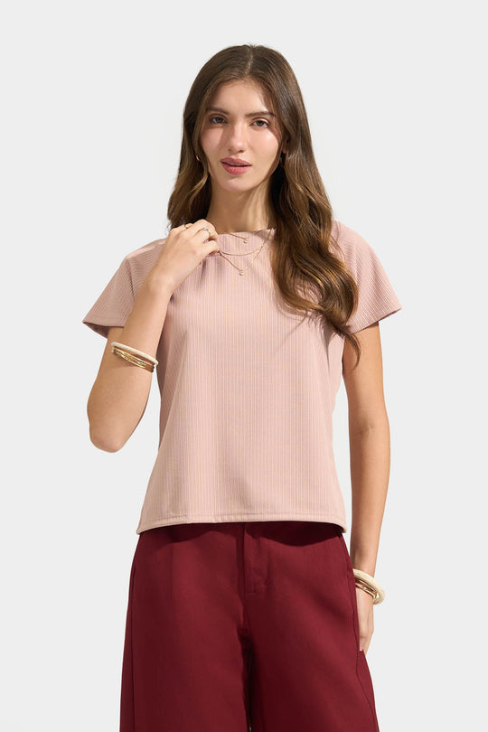 Ribbed Raglan Cap Sleeve T-Shirt