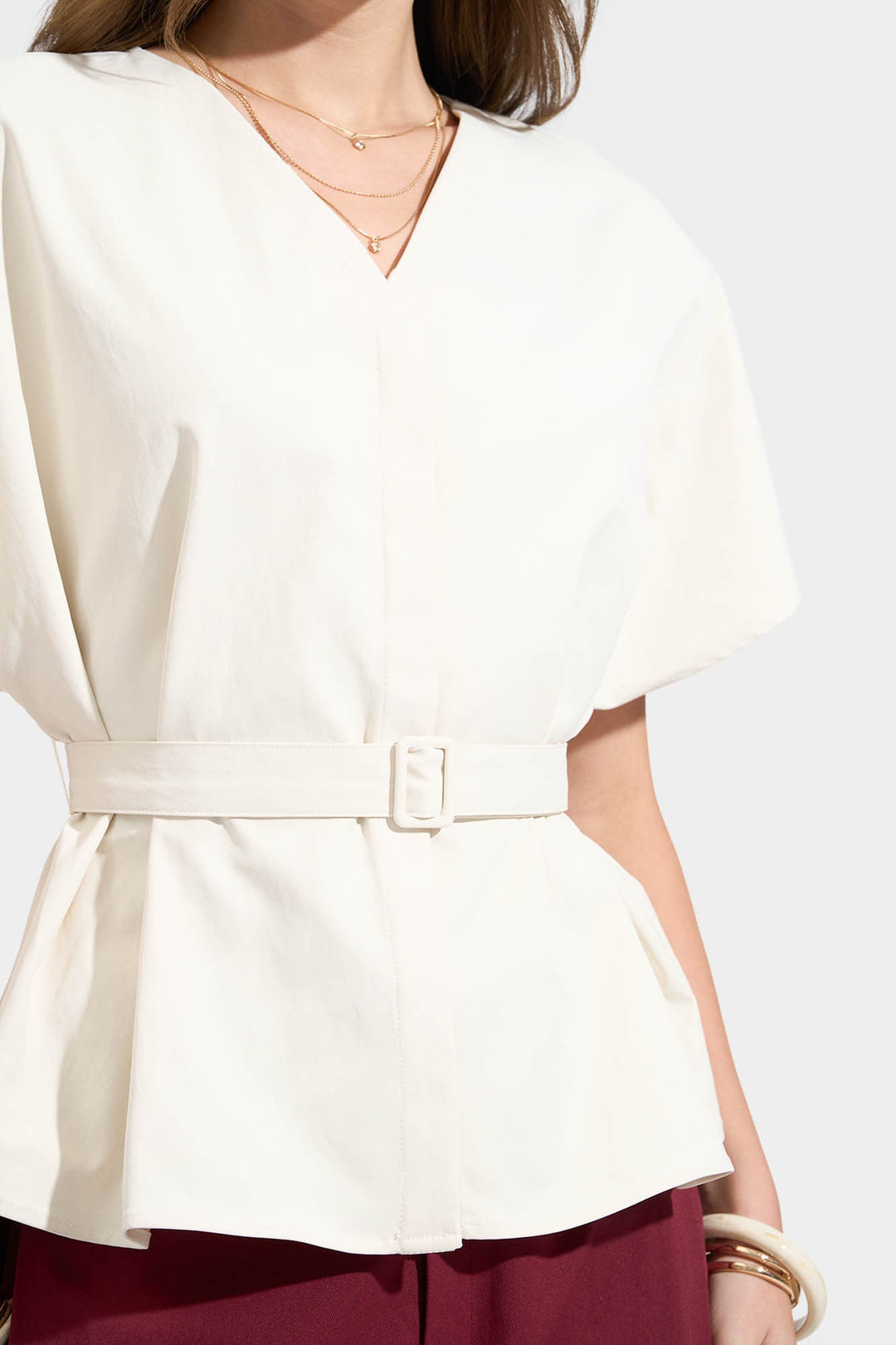 Belted V-Neck Top