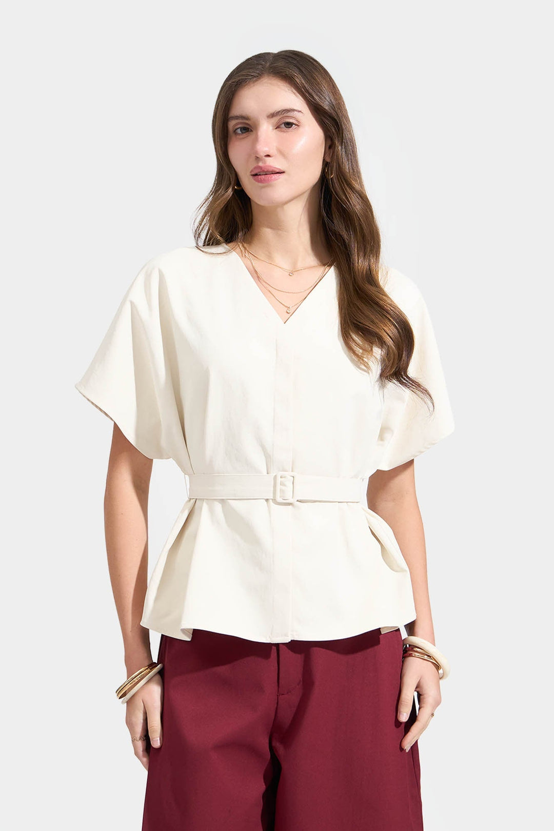 Belted V-Neck Top