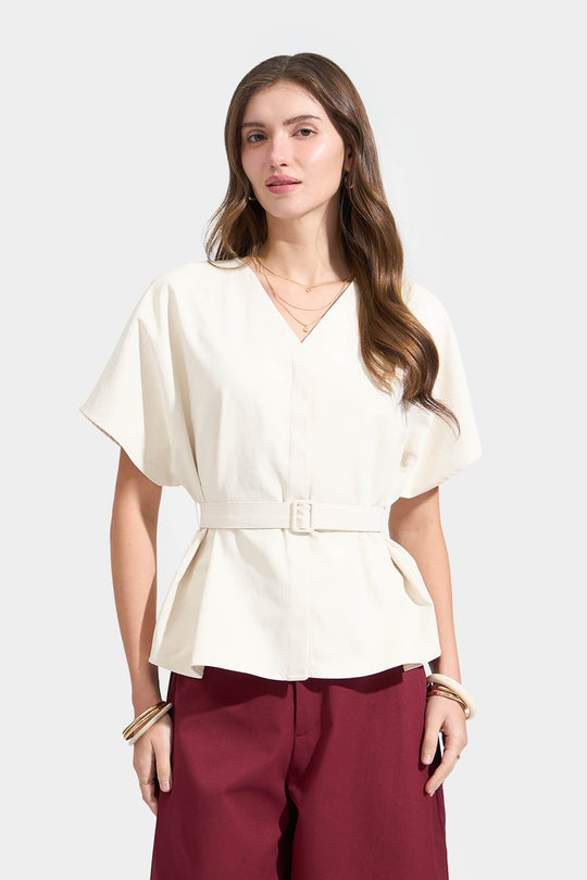 Belted V-Neck Top